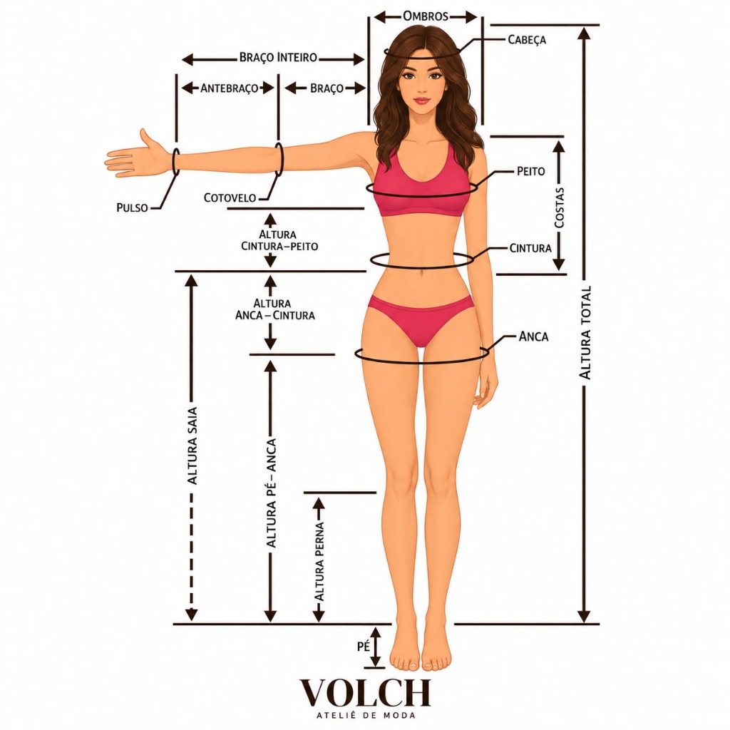 Esquema de Medidas Corporais Volch — Modelo 2D de Alfaiataria